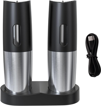 Electric Salt and Pepper Grinder Set Rechargeable, Gravity Sensor Automatic Mill Grinder with Charging Stand Adjustable Coarseness