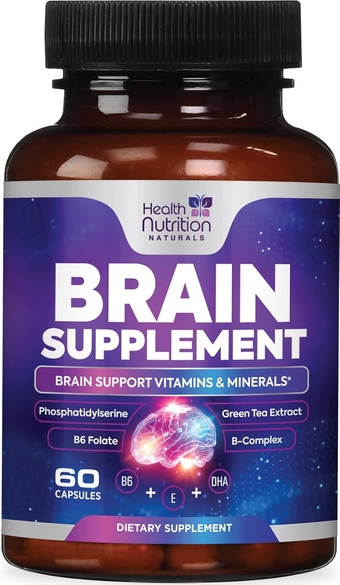 Brain Supplement for Memory and Focus - Nootropics for Concentration, Energy, Cognitive, & Mental Clarity Support, Bacopa Powder, B Vitamins, Phosphatidylserine, DMAE Brain Booster - 60 Capsules