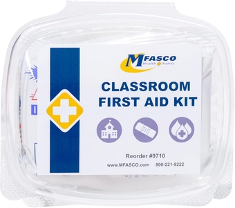 Classroom First Aid Kit Pack - Comprehensive Supplies for School Emergencies - Clear Plastic Container - Small Compact Kit - Fits Teacher Desks & Cupboards - for Minor Kid Emergencies - 21 Pcs