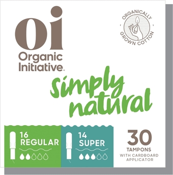 Organic Tampons | Regular/Super Absorbency | 100% Certified Organic Cotton, Unscented | Cardboard Applicator | Leak Free, Easy Grip | 1x14 Super Pack, 1x16 Regular Pack (30 Count)