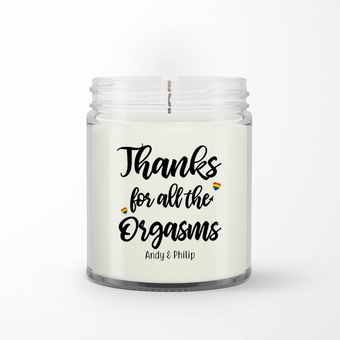 Personalized Soy Wax Candle for LGBT Couple Gay Lesbian from Lover LGBT Gifts Thanks for All The Orgasms Couple LGBT Hearts Custom Name 9oz Scented Candle Gifts for Couple On LGBT Month