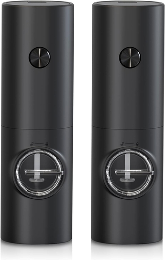 Electric Salt and Pepper Grinder Set, Battery Powered Automatic Pepper&Salt Mill Grinder, LED Light, Adjustable Coarseness (2 Pack)