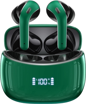 Wireless Earbuds Bluetooth Headphones 60H Playtime Ear Buds with LED Power Display Charging Case Earphones in-Ear Earbud with Microphone for Android Cell Phone Gaming Computer Laptop Sport Green