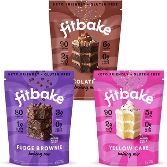 Fitbake Keto Cake Mixe Trio | Yellow Cake, Chocolate Cake, and Fudge Brownie | Keto Friendly Low Carb Food | Sugar Free | Naturally Sweetened | Gluten Free Desserts and Keto Snacks No Added Sugar