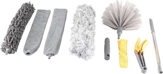 9pcs Microfiber Duster Kit Extendable Feather Duster House Cleaning Tool for Ceiling Fan, Car Telescopic Duster with Microfiber Feather Duster Extendable Dusters