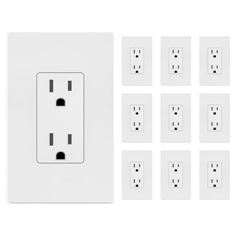 Matte Finish Decorator Receptacle with Interchangeable Face Cover, Child Safe Tamper-Resistant Wall Outlet with Screwless Wall Plate, Residential Grade 15A 125V UL Listed LR15-TR-WSWP10P, White