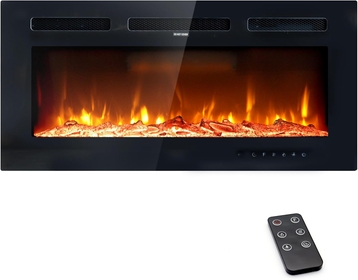 36 inch Electric Fireplace Insert with Remote, Recessed Realistic Fire Place 12 Color Flame, Wall Mounted Slim Fireplace Heater for Indoor Home Living Room