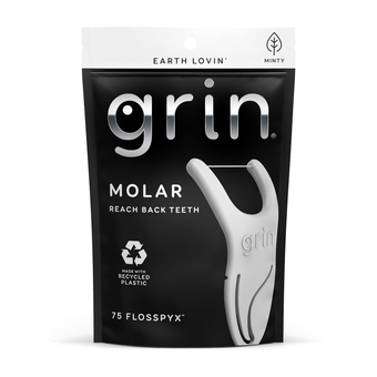 Molar Flosspyx, Floss Picks, 75 Count, Dental Flossers, Minty Flavor, Recycled Plastic, Great for Reaching Back Teeth, Slide Easily Between Teeth, Includes Safe Soft Fold-Back Tooth Pick