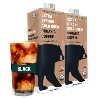 Straight Black Organic Cold Brew Coffee, 32 fl oz, 2 pack - Extra Strong, Smooth, Organic, Unsweetened, Shelf-Stable, and Ready to Drink Iced Coffee, Cold Brewed Coffee, Cold Coffee