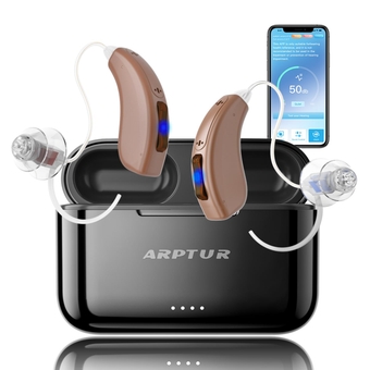 Bluetooth Hearing Aids RIC Dual Microphone Rechargeable with Noice Cancelling, APP Hearing Test Full Gain 40dB, 5 Volumes 4 Modes Tinnitus Masking, Music Stream