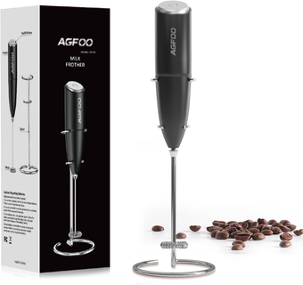 Milk Frother Handheld for Coffee with Stand -  hand frother wand, Electric whisk Drink Mixer Mini Foamer for Cappuccino, Frappe, Matcha, Hot Chocolate, Silver/Black