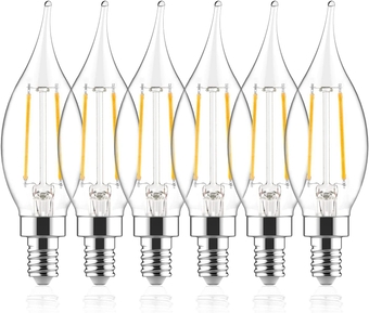 E12 LED Candelabra Bulb 60W Equivalent Dimmable LED Chandelier Light Bulbs 5W 2700K Soft White 450LM B10 Flame Tip Vintage LED Filament Candle Bulb with Decorative E12 Candelabra Base, 6 Pack
