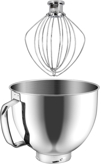 Stainless Steel Wire Whip Whisk & Mixer Bowl, Attachment for Kitchen Aid 5 Quart Bowl-Lift Mixer, Dishwasher Safe…