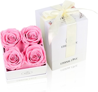 Preserved Roses In A Box | 4 Scented Pink Roses in White Square Box | Long-Lasting Real Roses | Unique Gift for Anniversaries, Valentine’s Day, Mother’s/Father’s Day, Christmas, Birthdays