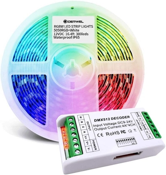 Mini 4 Channel DMX Decoder,RGBW DMX Decoder,16A RGB RGBW LED Strip Controller+RGBW LED Strip Lights,RGB Cold White Dimmable Flexible Light Strip