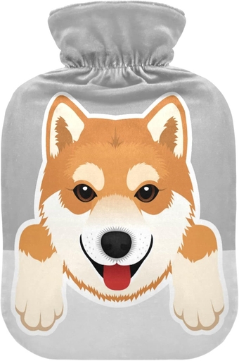 Dog Shiba Inu Puppy Hot Water Bottle with Cover Hot Water Bottles for Pain Relief Hot Water Bag Heating Bag for Sore Muscles Injuries, 2L