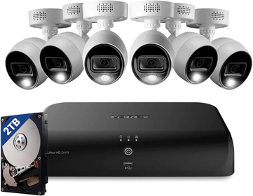 Fusion 4K Security Camera System w 2TB DVR - 8 Channel Wired Home Security w/ 6 Cameras - Motion & Face Detection, Warning Light & Siren, Color Night Vision, Weatherproof Surveillance