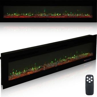 Electric Fireplace Wall Mounted and Recessed 72 Inch LED Fireplace with Remote Control 8h Timer, 12 Flames,Touch Screen, in-Wall Fireplace Heater with Log & Crystal Hearth for Living Room