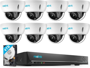 4K PoE Outdoor Security Cameras, 5X Optical Zoom, IK10 Vandal-Proof, Smart Human/Vehicle Detection, 8X RLC-842A Bundle with 1x  4K 16 Channel with 4TB Hard Drive PoE NVR, RLN16-410