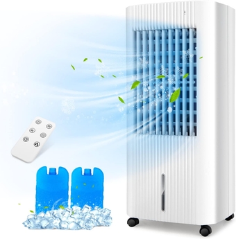 Portable Evaporative Air Cooler, 60°Oscillation Swamp Cooler with Remote Control, 2 Ice Packs, 15H Timer, 1.3 Gal Water Tank, 3 Modes, 3 Speeds, LED Display, Quiet Air Cooler for Bedroom Office Home