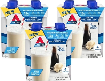 Protein Rich Shake, Creamy Root Beer Float, High Protein, Low Glycemic, Gluten Free Liquid, - keto, 12 Count (3 Packs each with 4 Shakes)