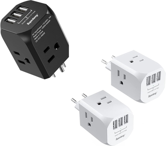 Outlet Splitter with 4 Electrical Outlets & 3 USB Ports, 【2 Pack】 International Power Adapter with 4 AC Outlets & 3 USB Ports