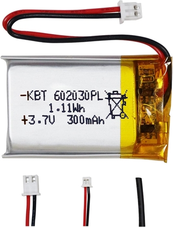 3.7V 300mAh Li-Polymer Battery: 602030 Lipo Rechargeable Lithium-ion Replacement Batteries with PH 1.25 JST Connector, PH2.0/2.54 JST Connector for Replacement