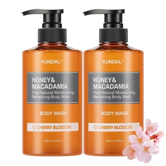 Natural Honey & Macadamia Body Wash Shower Gel Set [Cherry Blossom] Aloe, Coconut oil for Relaxing Shower, Natural Moisturizing 1,000ml(500ml x2ea) 33.8Fl Oz