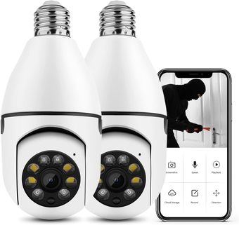 1080P 360°Rotate Auto Tracking Panoramic Camera Light Bulb Night Vision Wireless for WiFi PTZ IP Cam Remote Viewing Security E27 Interface Home Security Webcam Two Way Voice
