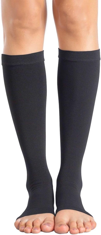 Knee High Compression Socks 23-32mmHg Open-Toe Medical Support Stockings for Swelling, Varicose Veins, Edema, Spider Veins Blacks