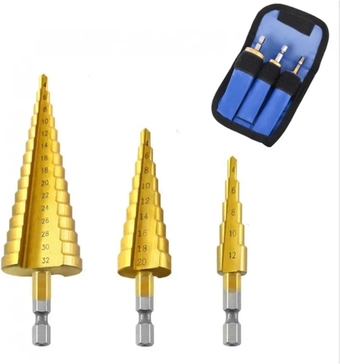 3pcs 4-12mm 4-20mm 4-32mm HSS Straight Groove Titanium Coated Step Drill Bit for Hole Cutter Core Drilling Tools (Color : Black 3-20mm)