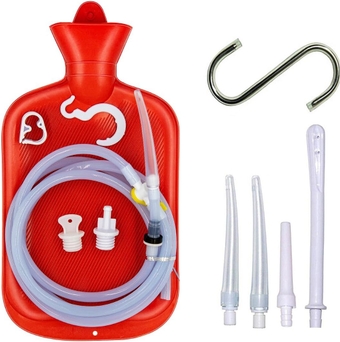 Enema Bag 2L Home Enema Kit with 6.5ft Long Silicone Hose, Enema Tips, Controlable Water Flow Valve, 2 Quart Capacity Hot-Water Bottle for Colon Cleansing Enema