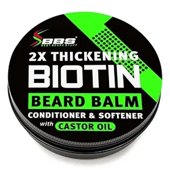 2X Thickening Biotin Beard Balm & Mustache Wax - Vegan Leave-In Conditioner, Natural Softener, Moisturizer with Castor Oil - All-Natural Care for Thicker Facial Hair Growth - USA Made