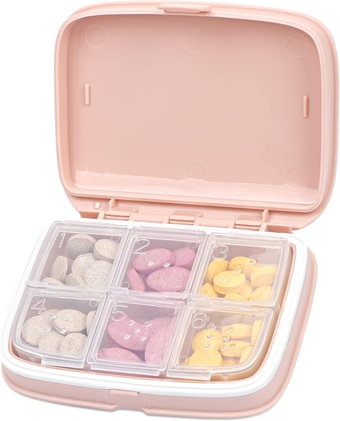 Pill Organizer, 6 Compartments Daily Pill Box Portable Travel Medicine Organizer for Purse or Pocket Pill Dispenser Case with Lock Pill Container for Vitamin Medication Fish Oil Supplements Pink