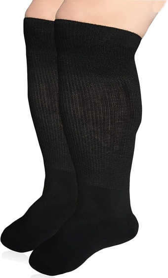 Extra Width Diabetic Socks for Lymphedema, Bariatric Non Binding Knee High Sock for Swollen Edema Cast Feet Mens and Womens Legs, Slouch Boot Socks 2 Pairs