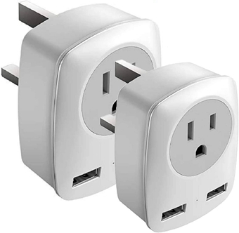 2Pack UK Travel Plug Adapter, Power Outlet Converter for England Ireland Hong Kong - International Electric Adaptor USB Wall Charger for iPhone iPad Laptop
