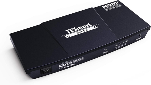 4K HDMI Splitter 1 in 4 Out,  HDMI Splitter 1x4 Support 4K@60hz, HDR10, HDCP 2.2, CEC, Compatible with Fire Stick, Apple TV, Xbox, PS4, PS3, Roku Blu-Ray Player (Black)