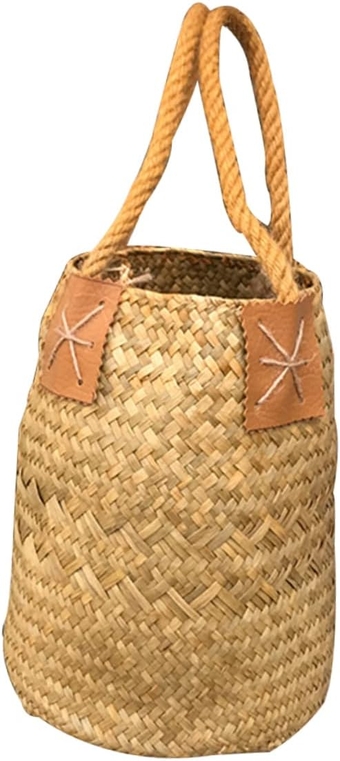 Seaweed Flower Vase Wicker Flower Basket with Handle Wicker Flower Pot Basket for Plants Indoor Braided Basket Straw Rattan Handbag Woven Flower Pot Storage Basket Beach Wooden