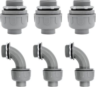 1 inch Liquid Tight Connector PVC Flexible Conduit Connector, 180 Degree and 90 Degree UL Listed Liquid Tight Connector, Non-Metallic Electrical Conduit Fittings (6 Pack)
