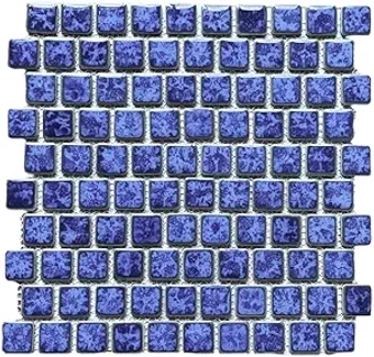 Ultramarine Blue Water Splash Effect 1x1 Brick Pattern 1 Inch Porcelain Pool Mosaic Floor Wall Tile Backsplash for Kitchen, Bathroom, Swimming Pool, Accent Decor (1)