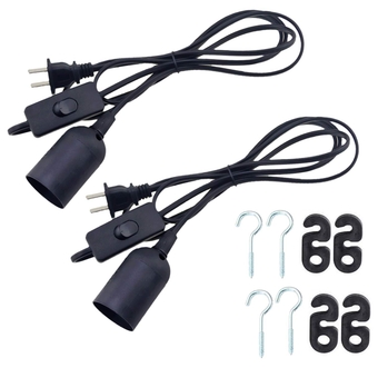 Rextin 2pcs 13ft E26/E27 LED Light socket extension cord with On/Off switch and US AC Power Plug Bulb Socket for Pendant Lighting Bulb Lamp in Kitchen Bedroom Restaurant (13ft 2packs)