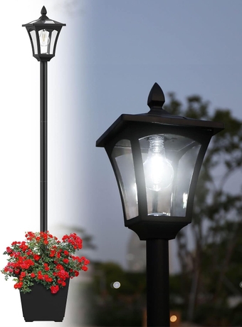 Solar Lamp Post Light, 64" Solar Lights Outdoor Waterproof IP65, Glass Post Lamp Solar Lights with Planter, Anti-Rust Outdoor Lights for Garden Yard Patio Decoration, 6000K Cool White