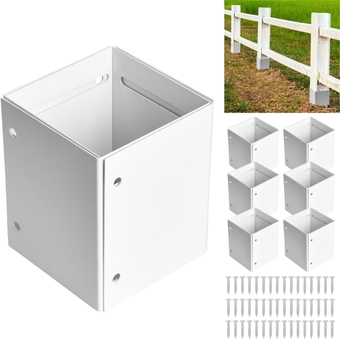 304 Stainless Steel Post Base Protectors Adjustable (Range 3.3-6in), Protects Wooden Mailboxes, Deck and Fences from Lawnmower and Rain Damage (White - Set 6)