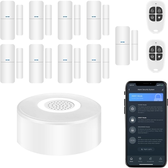 Home Alarm System(2nd Gen), 12 Pieces Smart Home Alarm Security System DIY No Monthly Fee, Phone Alert, Alarm Siren, Door/Window Sensors, Remotes, Work with Alexa, for House Apartment Office