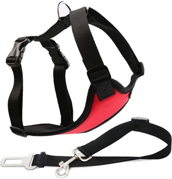 Dog Safety Vest Harness with Safety Belt for Most Car, Travel Strap Vest with Car Seat Belt Lead Adjustable Lightweight and Comfortable Black for Small Medium Large Dogs Red S