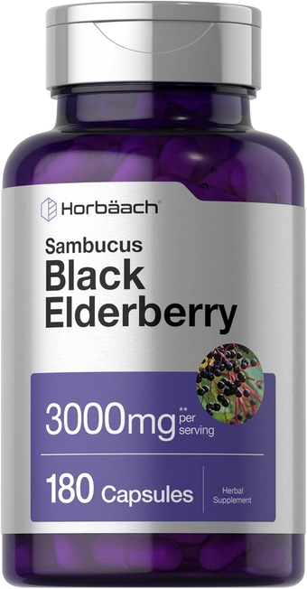 Horbaach Black Elderberry | 3000mg Capsules | 180 Count | Non-GMO, Gluten Free | Sambucus Extract Supplement