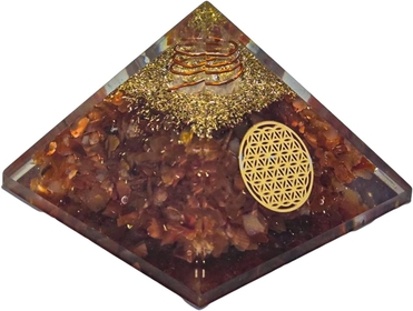 Red Carnelian Flower of Life Orgonite Energy Gemstone Pyramid For Positive Energy & Meditation Natural Healing Crystal Balancing Flow Unique Adorable Home Decorative Gift Item BY OCEAN CRYSYALS EXPORT