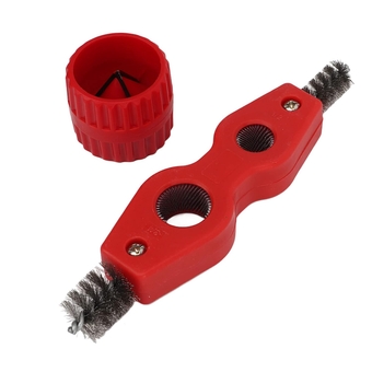 Red Copper Pipe Cleaner Reamer with Brush Kit Durable Handle Bristles High Strength Plastic Alloy Steel Versatile for Pipe Installation Cleaning Polishing Paint Rust Removal