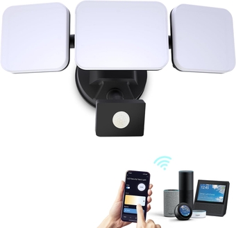 Smart LED Security Light with Motion Sensor, Work with Alexa/Google Home, Warm White to Daylight White Brightness Adjustable, App Controlled WiFi Flood Light for Outdoor Backyard (1-Pack)