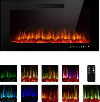 36 inch Electric Fireplace Inserts, 750/1500W Recessed and Wall Mounted Electric Fireplace, Electric Wall Fireplace Heater with Remote Timer, Touch Screen, Log/Crystal Hearth Options